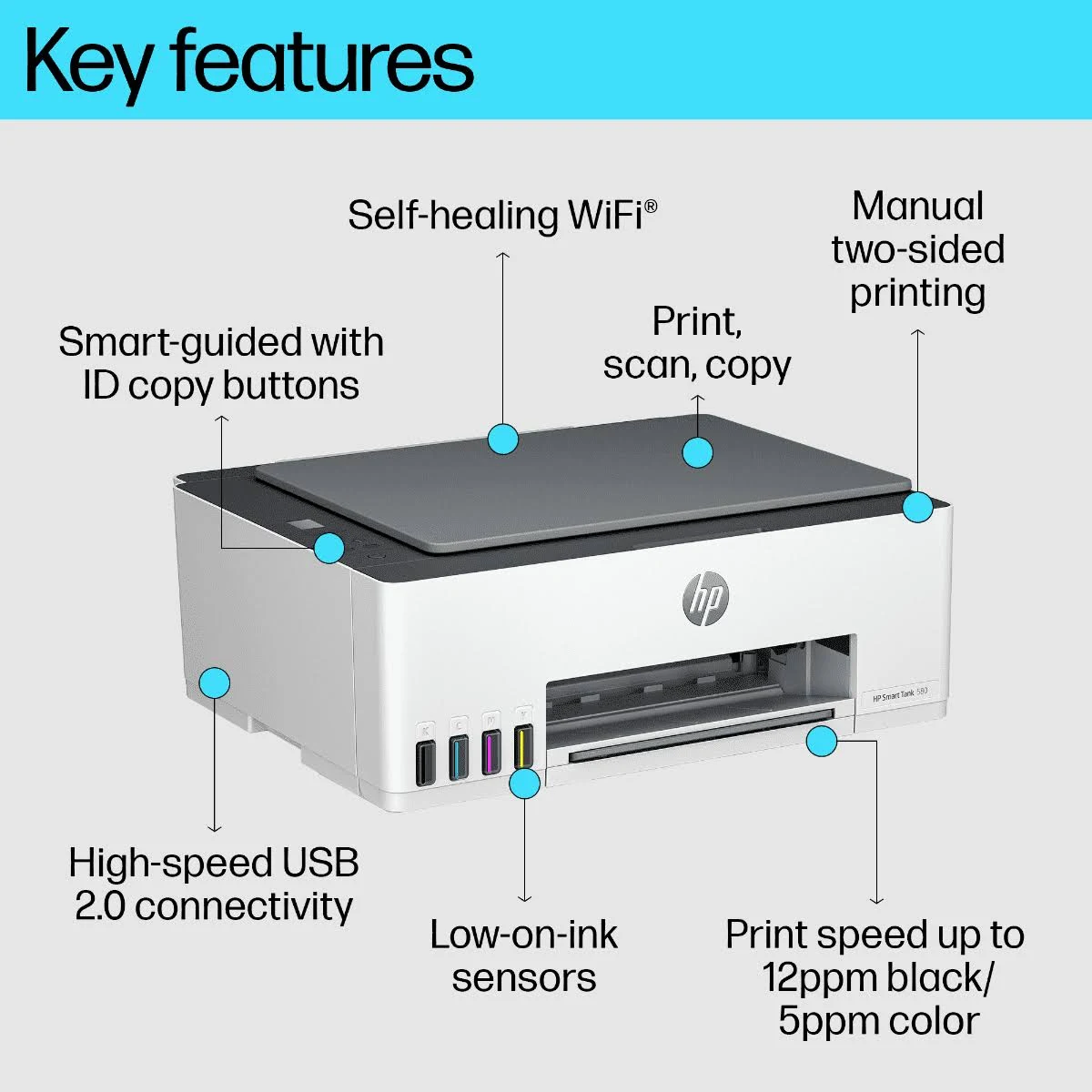HP Smart Tank Color Printer 580 A4 Multi Function with WiFi view 5
